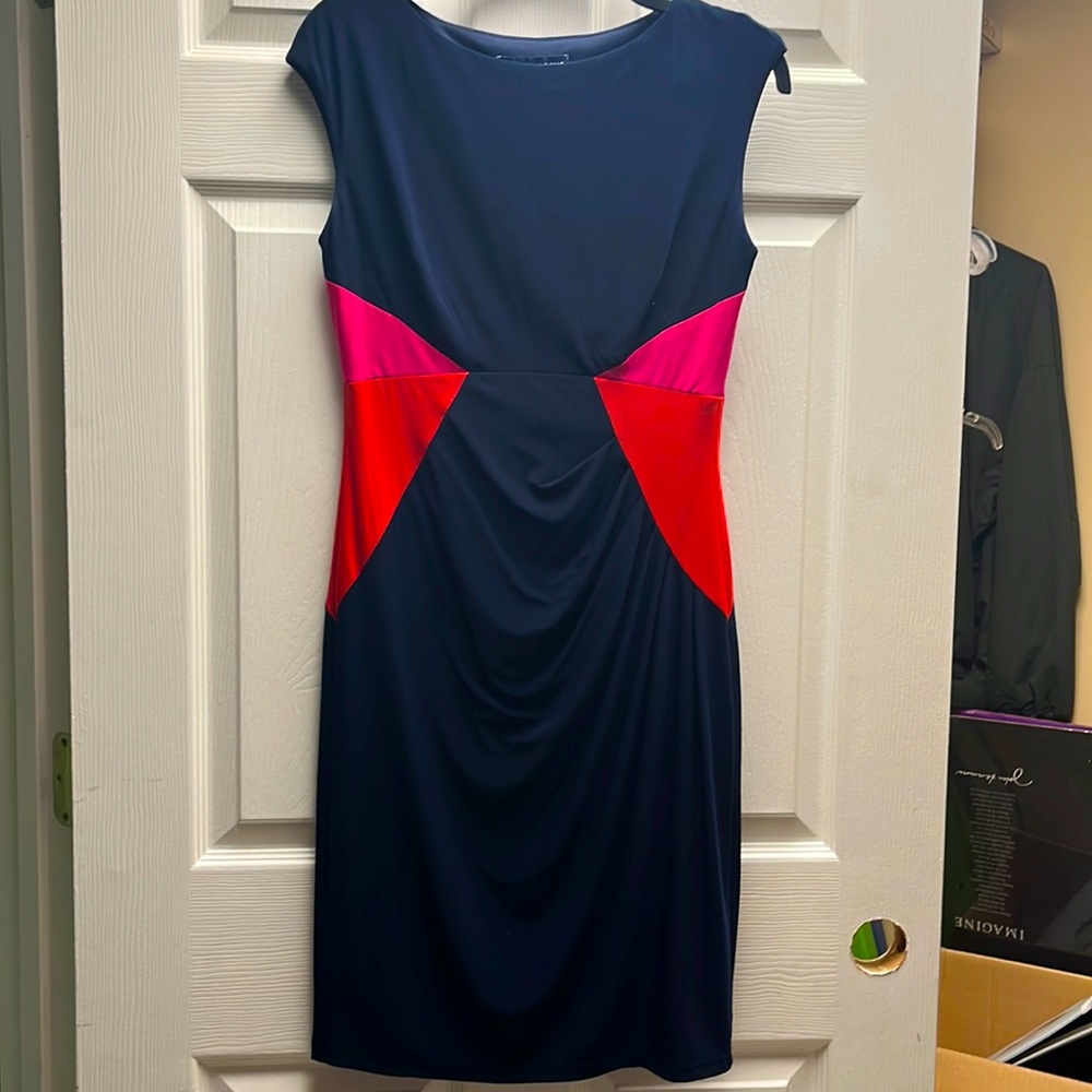 Gorgeous navy, pink, and orange color block dress. Size 4